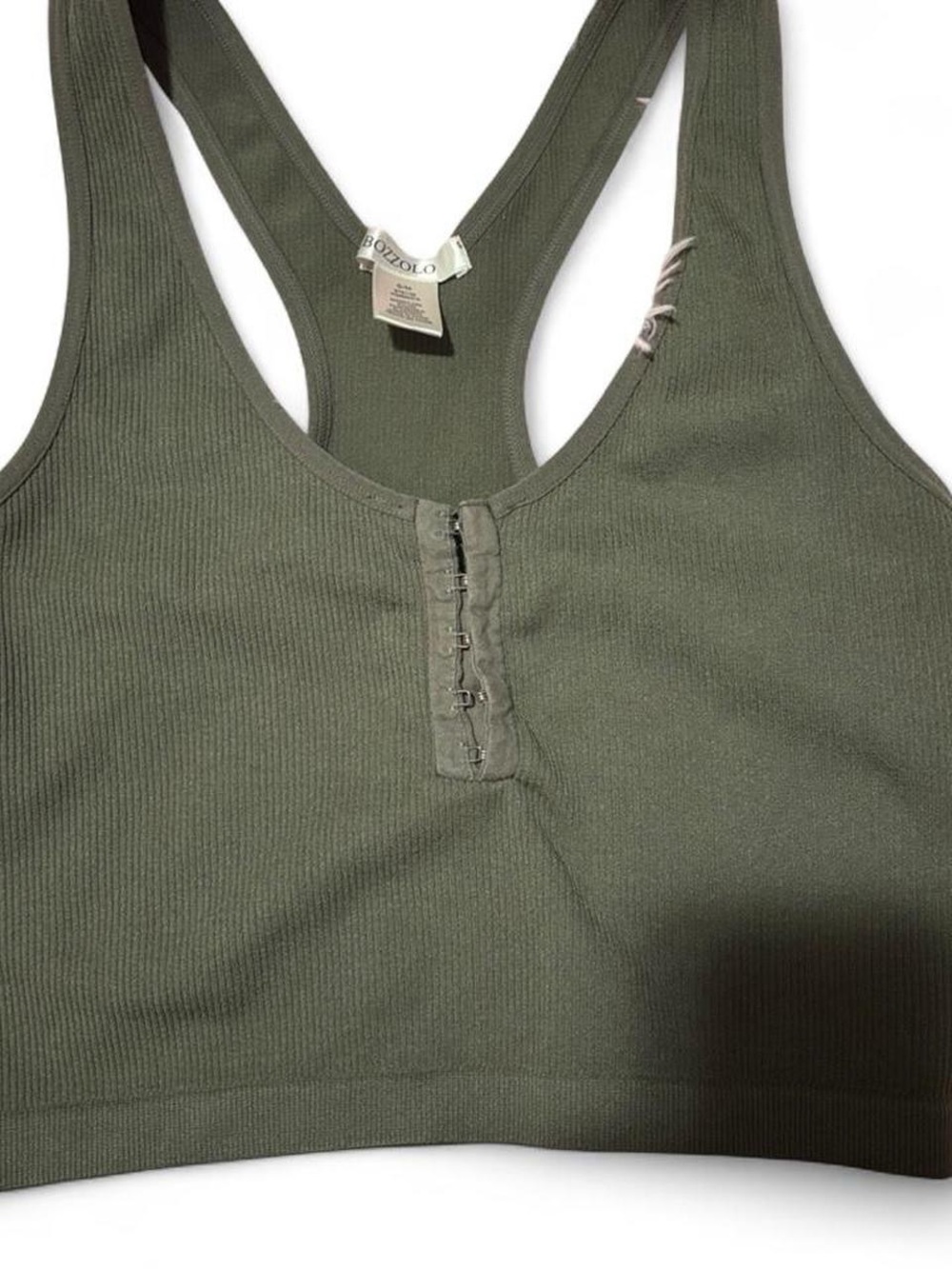 Bozzolo Olive Ribbed Racerback Bralette with Front Hooks